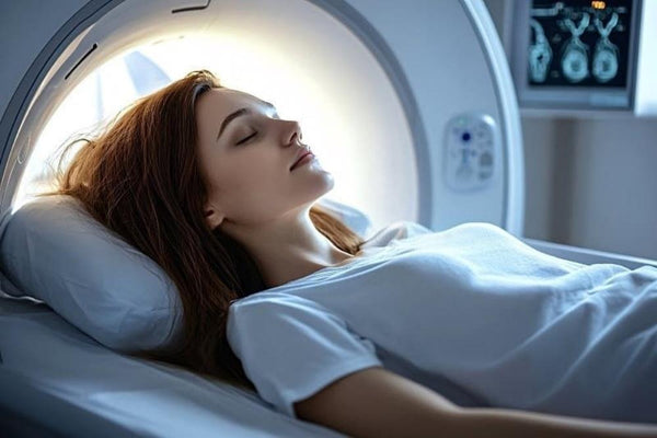 化妝品重金屬影響MRI檢查女生進行磁力共振掃描 Cosmetic heavy metals affecting MRI scan woman undergoing MRI examination