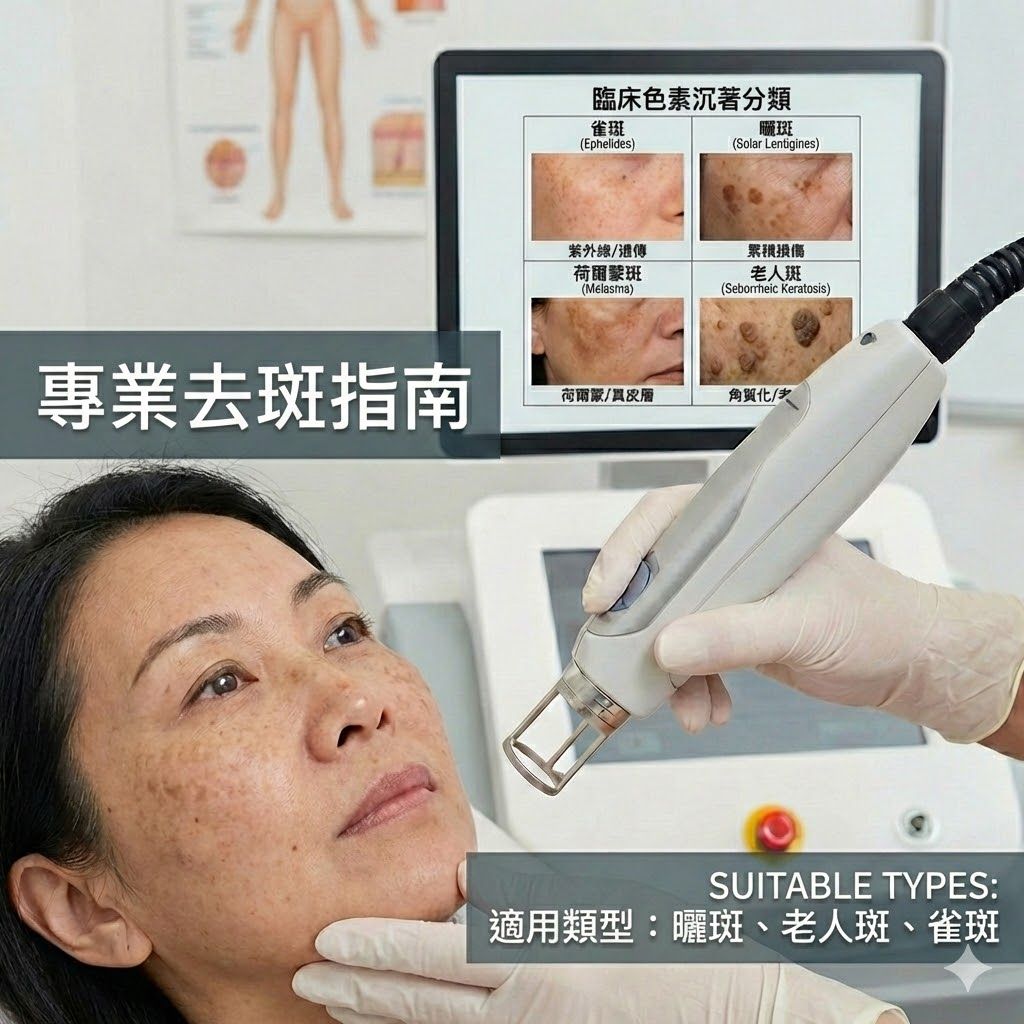 皮秒激光（Pico Laser）祛斑，Beauty100-magazine專業去斑指南，展示以皮秒激光療程針對改善臉部曬斑、雀斑及色素。