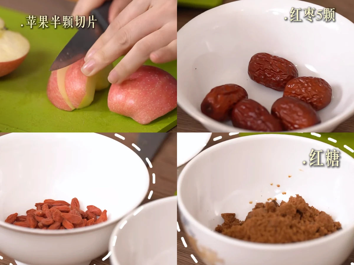 Beauty100-magazine 介紹陳妍希暖宮湯食譜，包含蘋果片、紅棗、枸杞及紅糖等養顏驅寒材料。