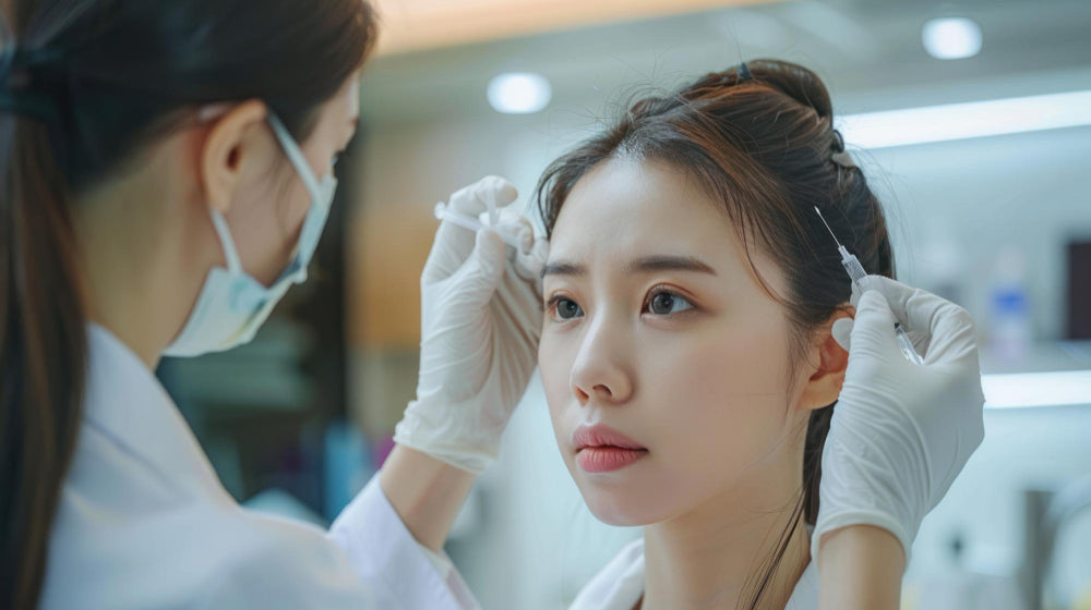 亞洲女性在輕醫美診所諮詢自然醫美療程 asian woman consulting doctor about subtle aesthetic treatments