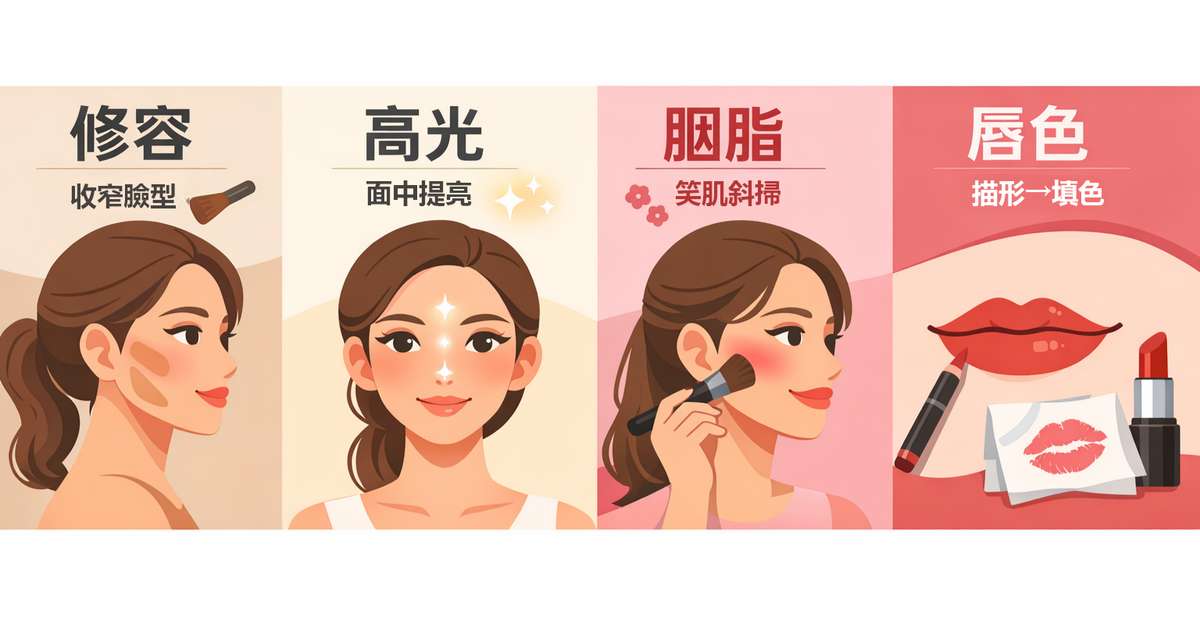 亞洲女生修容打亮腮紅與唇妝打造立體上鏡妝 asian woman contour highlight blush lipstick for camera ready look