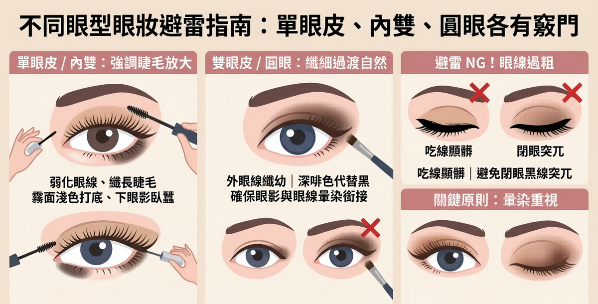 不同眼型眼妝畫法指南單眼皮內雙圓眼眼線技巧 Different eye shapes makeup guide for monolid hooded and round eyes eyeliner tips