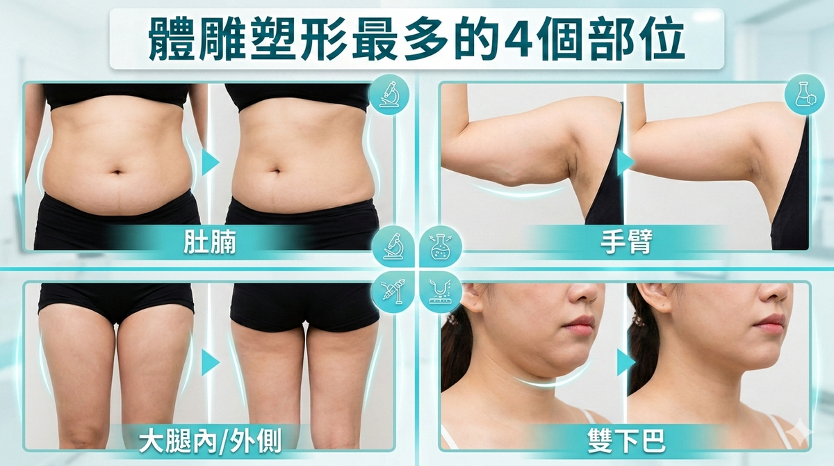 體雕塑形常見部位 肚腩手臂腰側大腿局部線條改善 | Body sculpting target areas belly arms waist thighs contouring