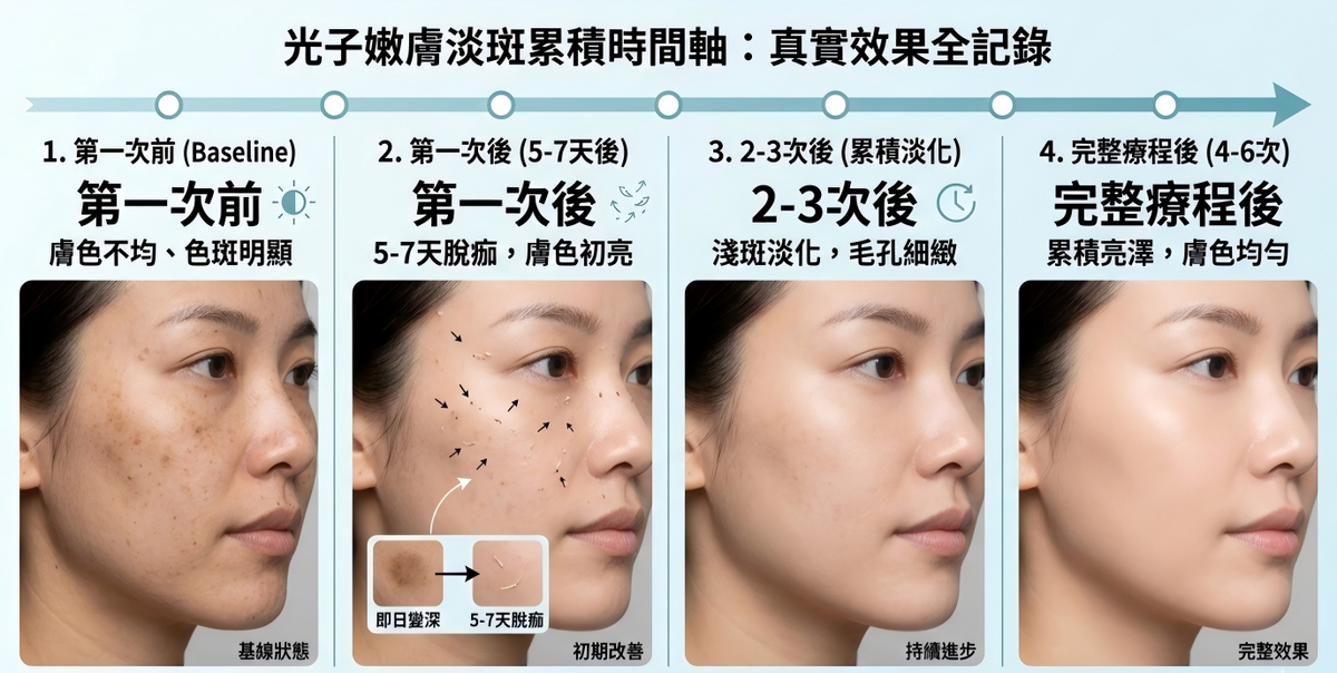 光子嫩膚淡斑幾次見效 療程效果時間線 | IPL photofacial pigment fading progress treatment timeline results
