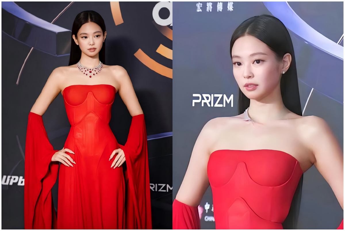  JENNIE金唱片紅毯紅色高訂禮服時尚造型 Asian woman elegant red gown luxury fashion red carpet