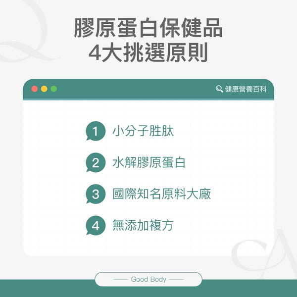 膠原蛋白保健品挑選原則，圖片來自健康營養百科